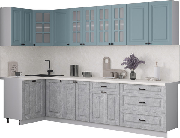 Изображение товара Кухонный гарнитур Интерлиния Мила Деко 1.2x3.0 (керамика/океан/опал светлый)