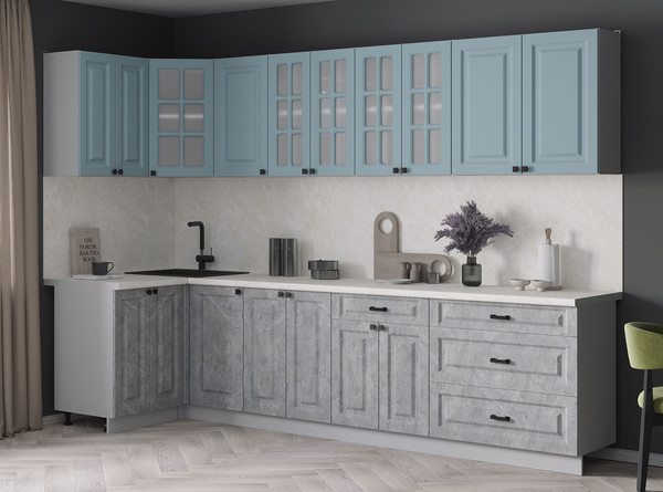 Изображение товара Кухонный гарнитур Интерлиния Мила Деко 1.2x3.0 (керамика/океан/опал светлый)