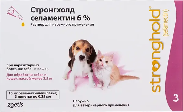 Изображение товара Капли от блох Zoetis Стронгхолд 6% (3x0.25мл)