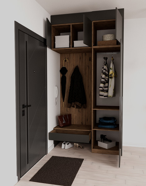 Изображение товара Секция в прихожую Рэйгрупп Рэй P245-B1-WK В1 (дуб веллингтон/кобальт)