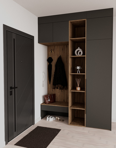 Изображение товара Секция в прихожую Рэйгрупп Рэй P245-B3-WKW В3 (дуб веллингтон/кобальт)