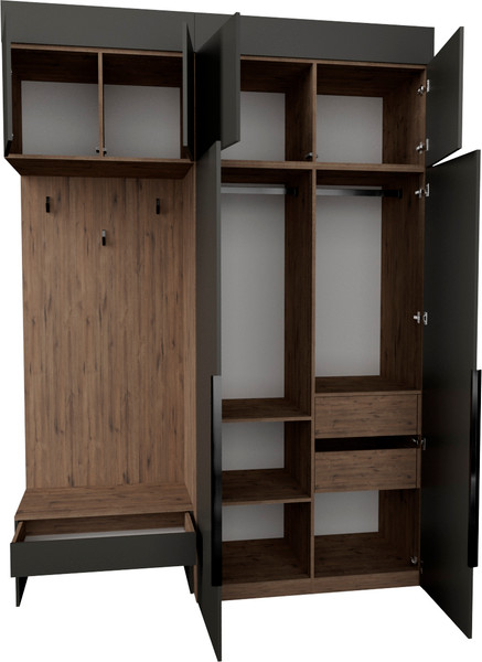 Изображение товара Секция в прихожую Рэйгрупп Рэй P245-B4-2-WK В4-2 (дуб веллингтон/кобальт)