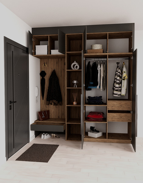 Изображение товара Секция в прихожую Рэйгрупп Рэй P245-B6-2-WKW В6-2 (дуб веллингтон/кобальт)