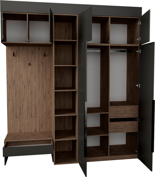 Изображение товара Секция в прихожую Рэйгрупп Рэй P245-B6-2-WKW В6-2 (дуб веллингтон/кобальт)