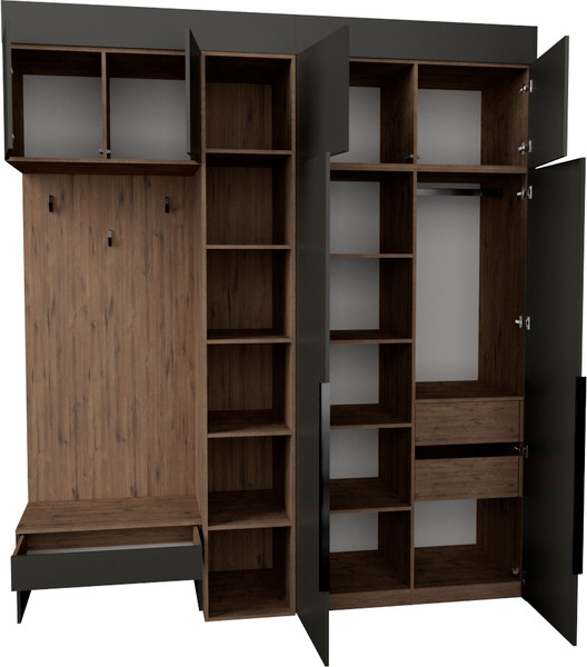 Изображение товара Секция в прихожую Рэйгрупп Рэй P245-B6-2-WKW В6-2 (дуб веллингтон/кобальт)