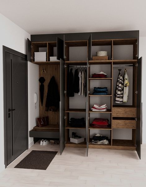 Изображение товара Секция в прихожую Рэйгрупп Рэй P245-B7-2-WK В7-2 (дуб веллингтон/кобальт)