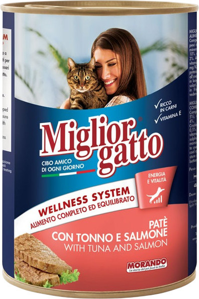 Изображение товара Влажный корм для кошек Miglior Gatto Паштет с лососем и тунцом (400г)