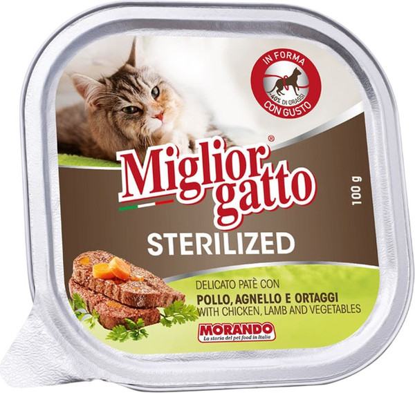 Изображение товара Влажный корм для кошек Miglior Gatto Sterilized Паштет Курица, ягненок, овощи (100г)