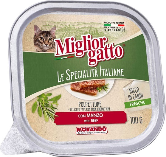 Изображение товара Влажный корм для кошек Miglior Le Specialita Italiane Паштет с говядиной (100г)