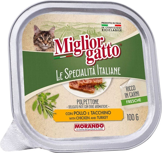 Изображение товара Влажный корм для кошек Miglior Le Specialita Italiane Паштет с курицей и индейкой (100г)