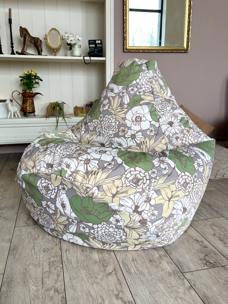 Изображение товара Бескаркасное кресло Flagman Груша Макси XXL Г2.7-59 Цветы (зеленый, желтый)
