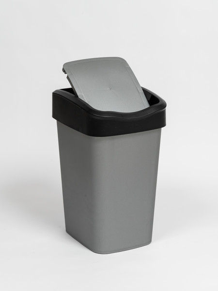 Изображение товара Мусорное ведро Violet Tandem с подвижной крышкой / 843558 (35л, сер.металлик/черный)