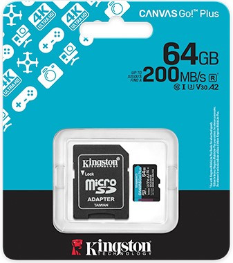 Изображение товара Карта памяти Kingston Canvas Go Plus G4 SDXC UHS-I Class U3 V30 64GB (SDG4/64GB)
