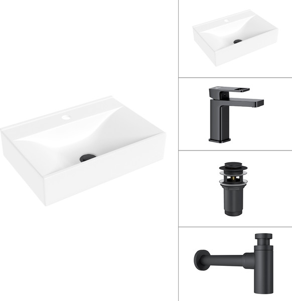 Изображение товара Умывальник со смесителем Lauter 21887B + Cascade 21СК655BS + сифон 21635B + донный клапан 21190B (черный матовый)