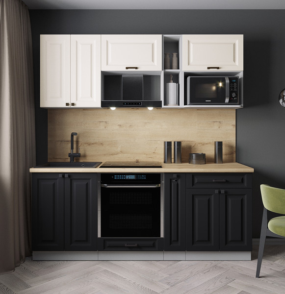 Изображение товара Кухонный гарнитур Интерлиния Мила Деко 2.0 (черный/белый/дуб бунратти)