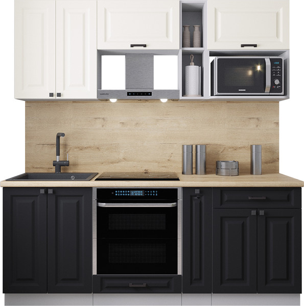 Изображение товара Кухонный гарнитур Интерлиния Мила Деко 2.0 (черный/белый/дуб бунратти)