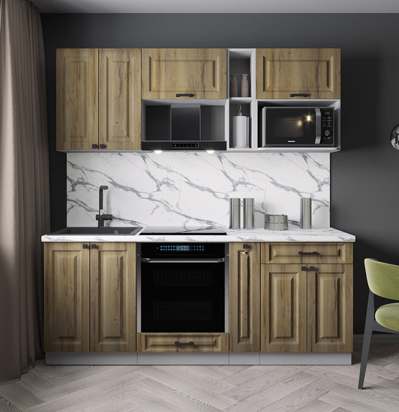 Изображение товара Кухонный гарнитур Интерлиния Мила Деко 2.0 (дуб вотан/дуб вотан/белый гранит)