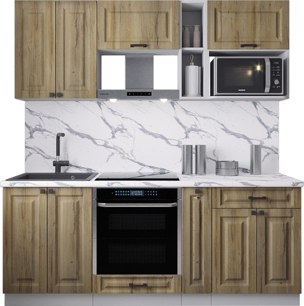 Изображение товара Кухонный гарнитур Интерлиния Мила Деко 2.0 (дуб вотан/дуб вотан/белый гранит)