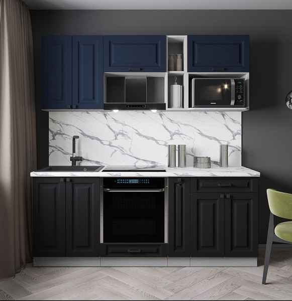 Изображение товара Кухонный гарнитур Интерлиния Мила Деко 2.0 (черный/индиго/белый гранит)