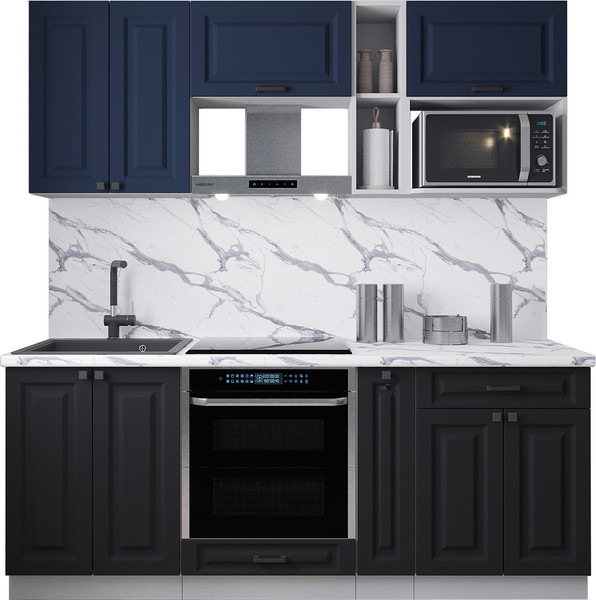 Изображение товара Кухонный гарнитур Интерлиния Мила Деко 2.0 (черный/индиго/белый гранит)