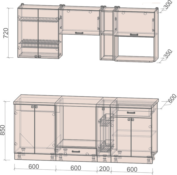 Изображение товара Кухонный гарнитур Интерлиния Мила Деко 2.0 (керамика/мята/опал светлый)