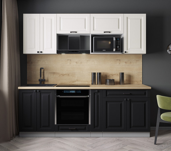 Изображение товара Кухонный гарнитур Интерлиния Мила Деко 2.2 (черный/белый/дуб бунратти)