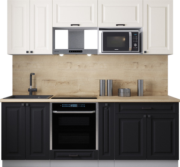 Изображение товара Кухонный гарнитур Интерлиния Мила Деко 2.2 (черный/белый/дуб бунратти)