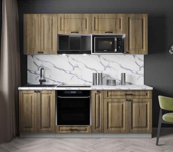 Изображение товара Кухонный гарнитур Интерлиния Мила Деко 2.2 (дуб вотан/дуб вотан/белый гранит)