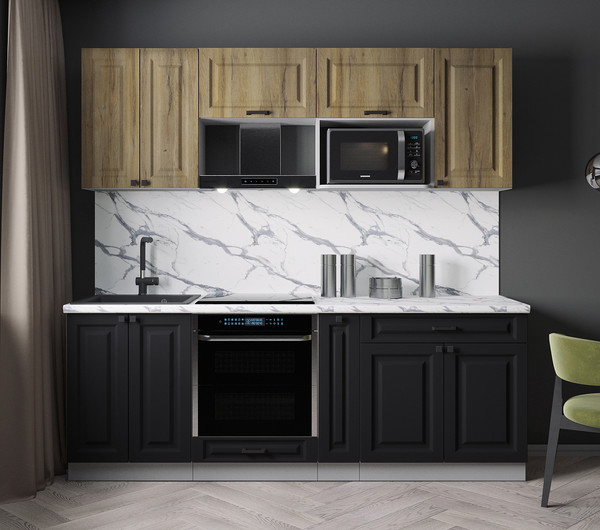 Изображение товара Кухонный гарнитур Интерлиния Мила Деко 2.2 (черный/дуб вотан/белый гранит)