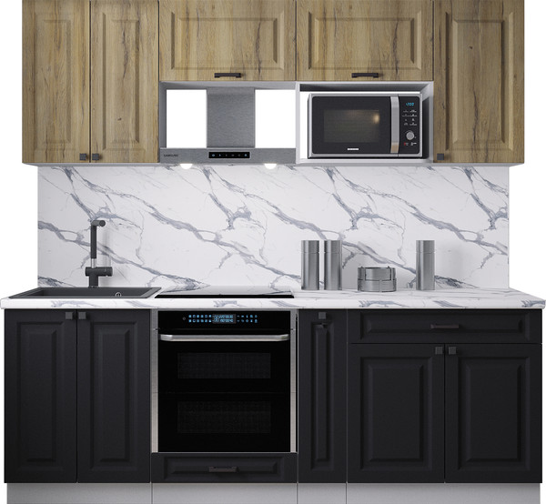 Изображение товара Кухонный гарнитур Интерлиния Мила Деко 2.2 (черный/дуб вотан/белый гранит)