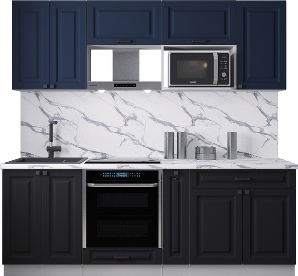 Изображение товара Кухонный гарнитур Интерлиния Мила Деко 2.2 (черный/индиго/белый гранит)