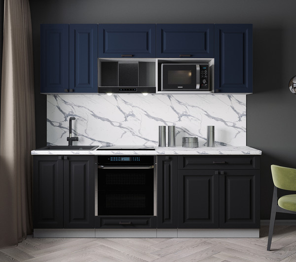 Изображение товара Кухонный гарнитур Интерлиния Мила Деко 2.2 (черный/индиго/белый гранит)