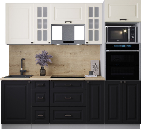 Изображение товара Кухонный гарнитур Интерлиния Мила Деко 2.3 (черный/белый/дуб бунратти)