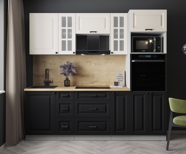 Изображение товара Кухонный гарнитур Интерлиния Мила Деко 2.3 (черный/белый/дуб бунратти)