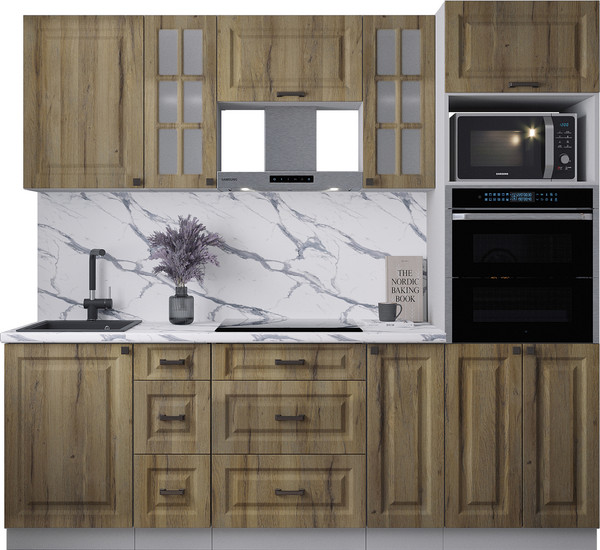 Изображение товара Кухонный гарнитур Интерлиния Мила Деко 2.3 (дуб вотан/дуб вотан/белый гранит)