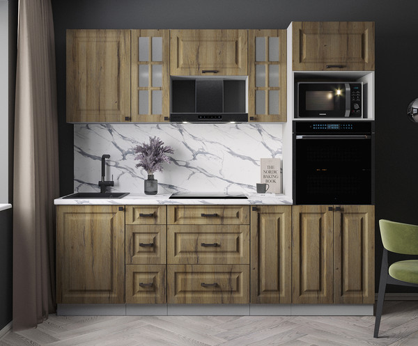 Изображение товара Кухонный гарнитур Интерлиния Мила Деко 2.3 (дуб вотан/дуб вотан/белый гранит)