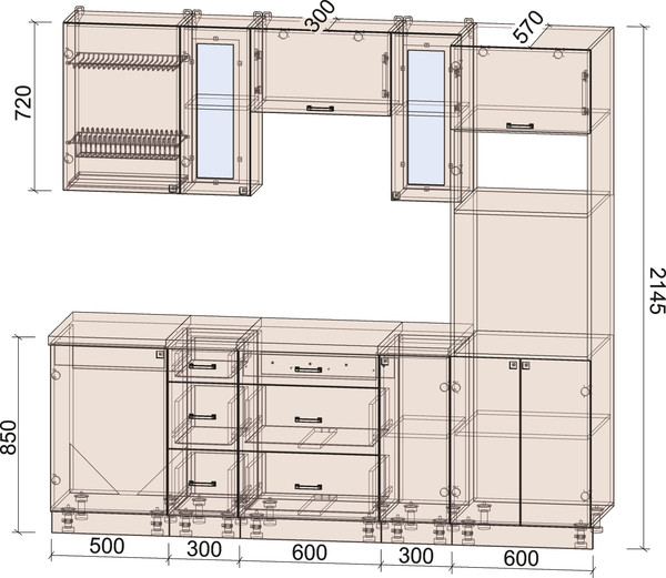 Изображение товара Кухонный гарнитур Интерлиния Мила Деко 2.3 (черный/дуб вотан/белый гранит)