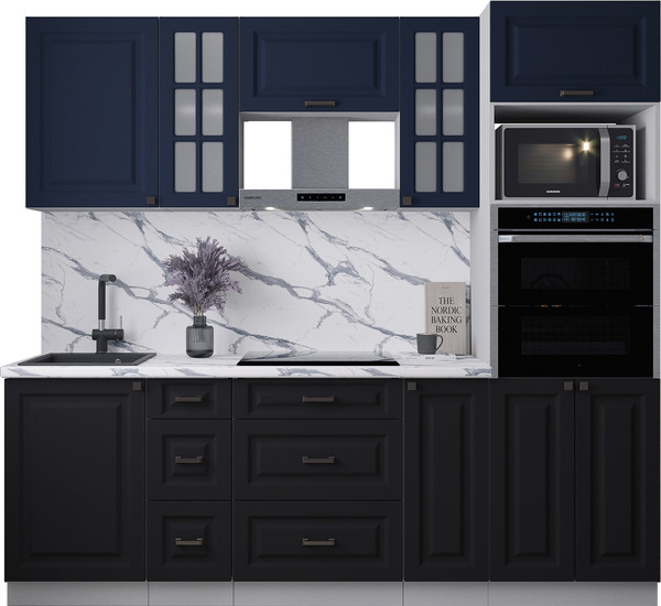 Изображение товара Кухонный гарнитур Интерлиния Мила Деко 2.3 (черный/индиго/белый гранит)