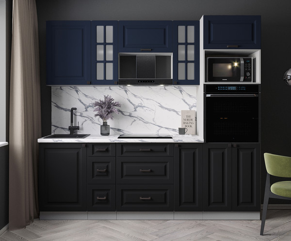 Изображение товара Кухонный гарнитур Интерлиния Мила Деко 2.3 (черный/индиго/белый гранит)