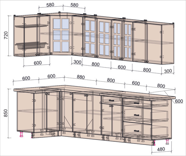 Изображение товара Кухонный гарнитур Интерлиния Мила Деко 1.2x3.1 (керамика/белый/опал светлый)