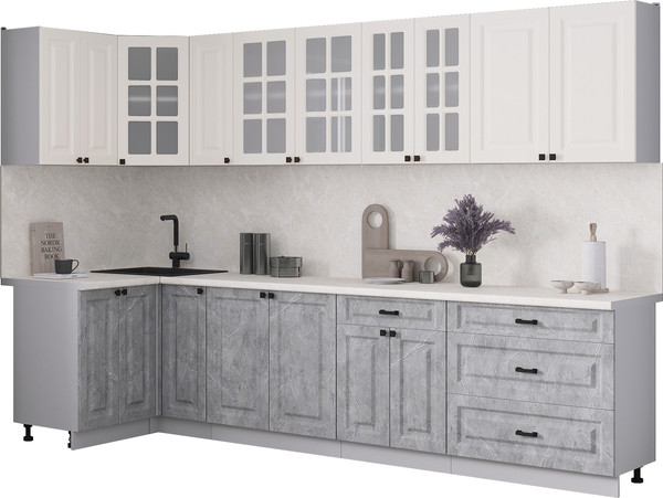 Изображение товара Кухонный гарнитур Интерлиния Мила Деко 1.2x3.1 (керамика/белый/опал светлый)