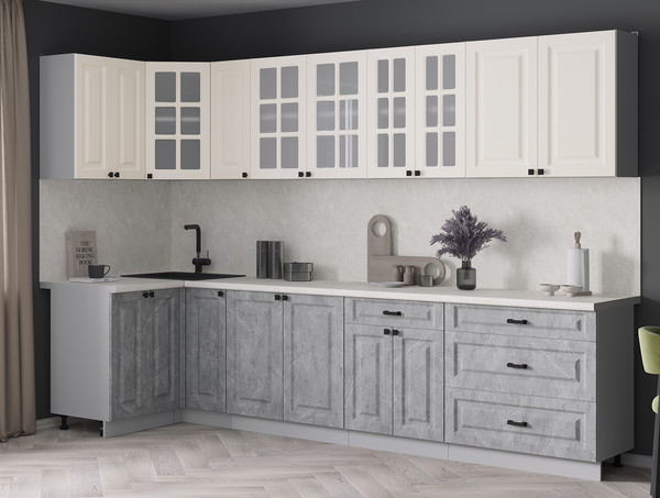 Изображение товара Кухонный гарнитур Интерлиния Мила Деко 1.2x3.1 (керамика/белый/опал светлый)