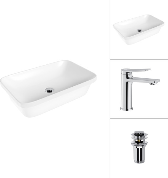 Изображение товара Умывальник со смесителем Lauter 21370 + Silk 21CK572С с донным клапаном 21190CH (хром)