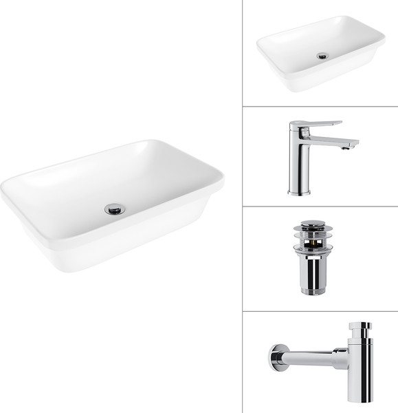 Изображение товара Умывальник со смесителем Lauter 21370 + Silk 21CK572С + сифон 21635CH + донный клапан 21190CH (хром)