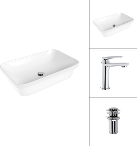 Изображение товара Умывальник со смесителем Lauter 21370 + Sky 21CK533C с донным клапаном 21190CH (хром)