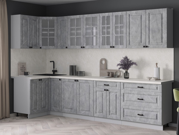 Изображение товара Кухонный гарнитур Интерлиния Мила Деко 1.2x3.1 (керамика/керамика/опал светлый)