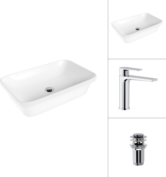 Изображение товара Умывальник со смесителем Lauter 21370 + Reef 21CK678C с донным клапаном 21190CH (хром)