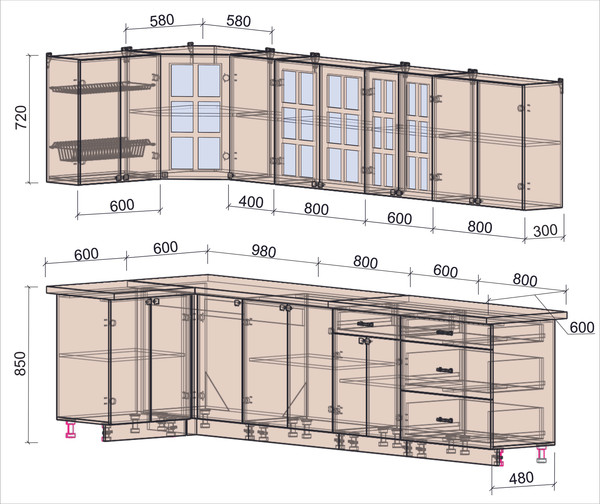 Изображение товара Кухонный гарнитур Интерлиния Мила Деко 1.2x3.2 (керамика/белый/опал светлый)