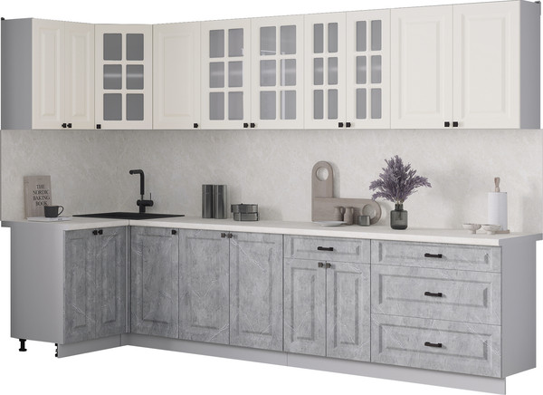 Изображение товара Кухонный гарнитур Интерлиния Мила Деко 1.2x3.2 (керамика/белый/опал светлый)