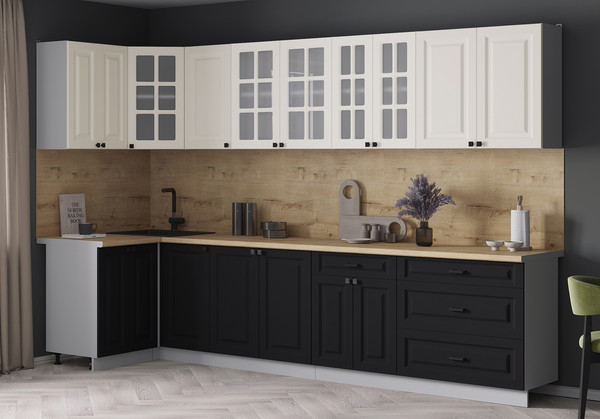 Изображение товара Кухонный гарнитур Интерлиния Мила Деко 1.2x3.2 (черный/белый/дуб бунратти)